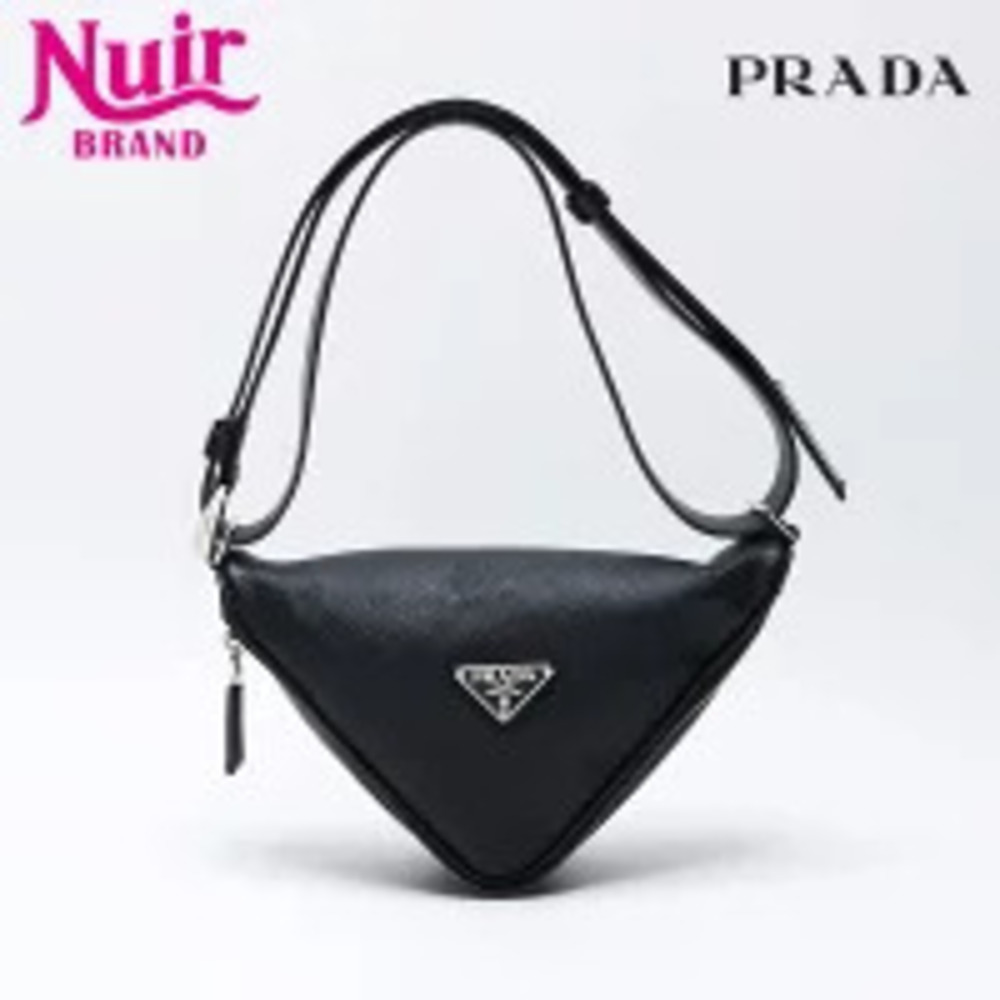 Prada Triangle Logo Saffiano Leather Belt Waist Bag Black